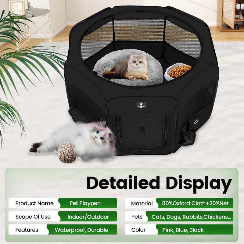 X-ZONE PET Dog Playpen Portable Pet Play Pens for Puppies, Cat, Rabbit, Chicks, Foldable Exercise Play Tent Kennel Crate, Indoor/Outdoor Travel Camping Black Large - Image 3